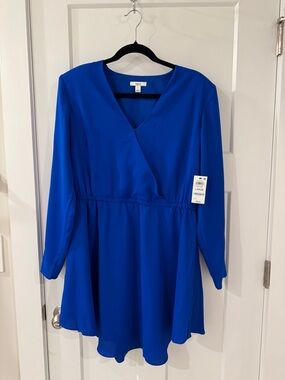 Bar III Royal Blue Long Sleeve Wrap Dress